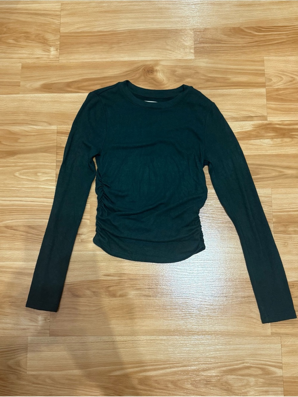 Madewell Dark Green Long-Sleeve Ruched Side Top